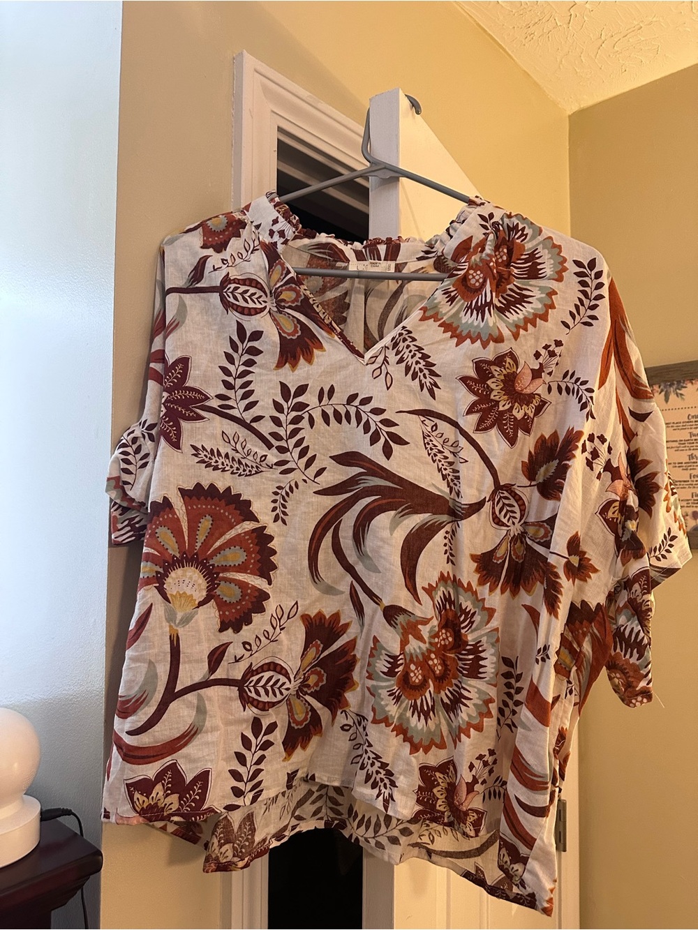 Nicole Miller Cream Tunic with Rust and Brown Floral Print
